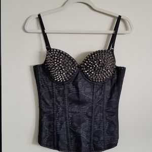 Black Lace Tie Corset Top w/ spike hardware
